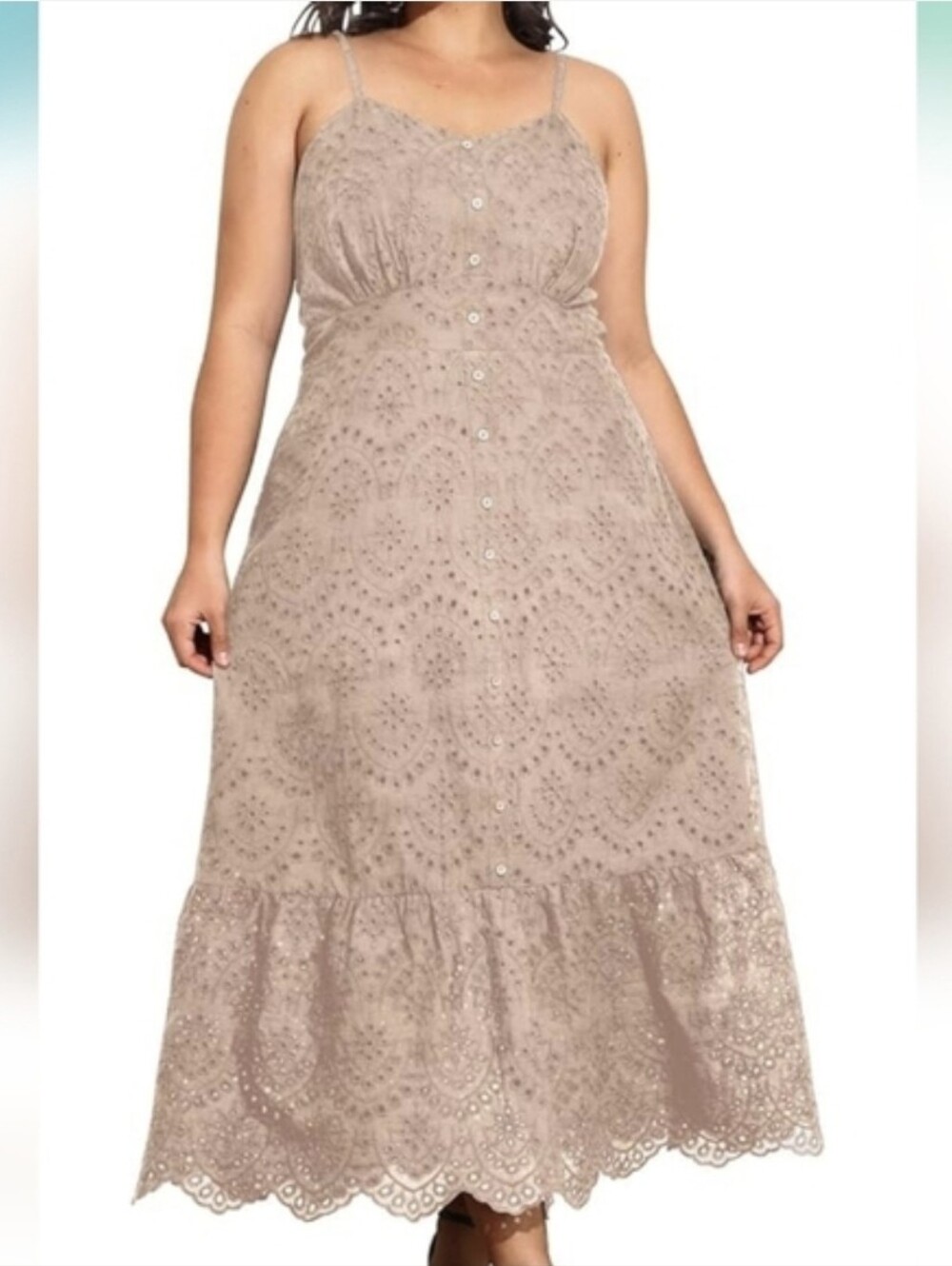 Pin-Up Fashions Nude Eyelet Lace Tiered Maxi Dress, Size 20. NWT
